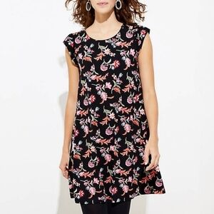 LOFT Pink Orange Floral Knit Mini Dress Large (5610)